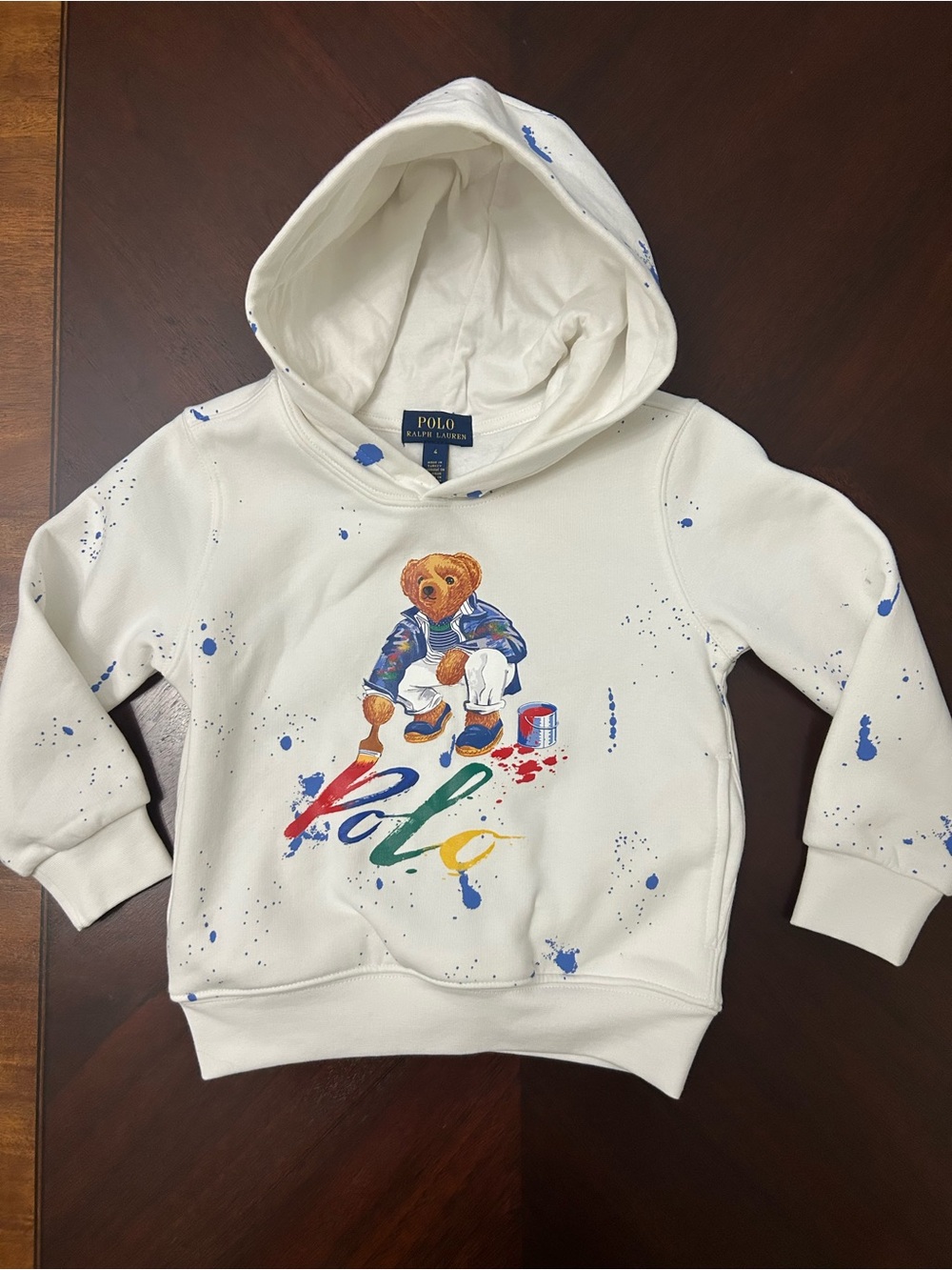 Polo by Ralph Lauren White Paint-Splash Bear Hoodie